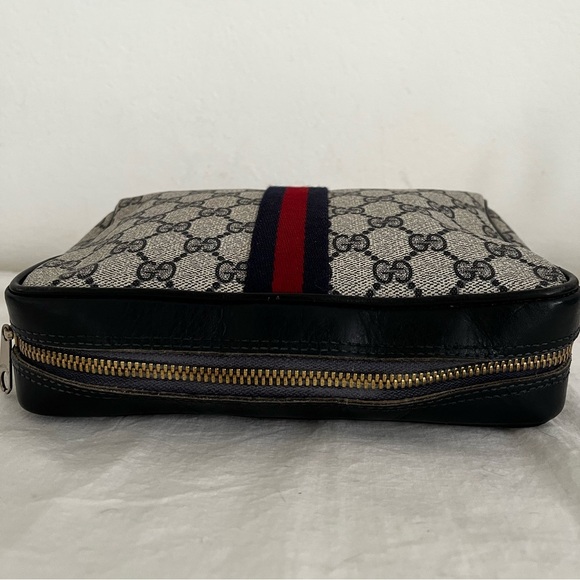Gucci Web Stripe Cosmetic Pouch Blue Unbrand Strap D-rings Vintage 1970s-1984 - Picture 7 of 17